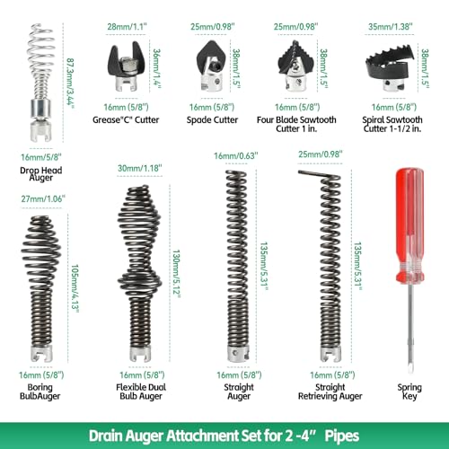 10-teiliges Abflussreinigungswerkzeug-Set, Abflussspiralen-Set für 5/8 Zoll (16 mm) Hochleistungs-Abflusskabel, passend für RIDGID K-400 C-4 C-6 C-7 C-8 und C-9 Abflussreinigungsma