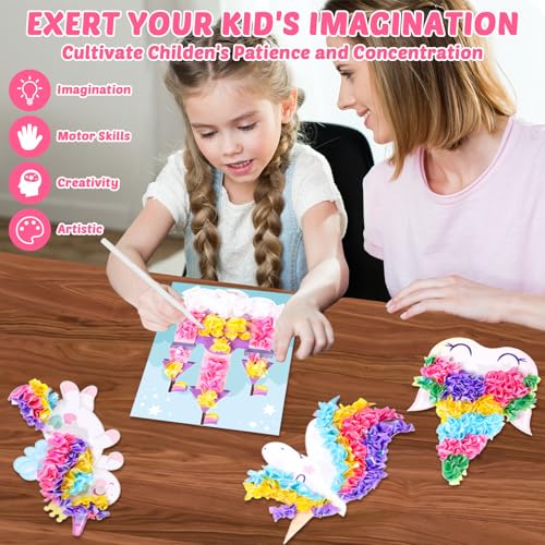 Image of Lonfliness 8PCS Poke Craft Kit Unicorn No-Mess Fabric Sewing Art Puzzle Puncture Painting Girls Gift Creative Activity Game Birthday Party Favors