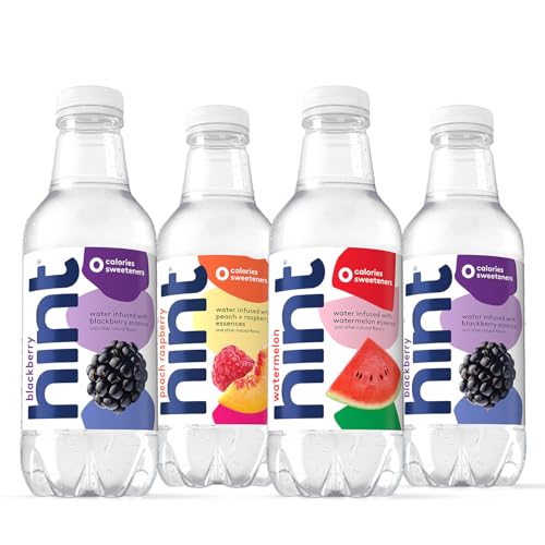 Image of Hint Fruit-Infused Flavored Bottled Water, 3-Flavor Mega Variety Pack - Purified Water Beverages with Zero Calories, Natural Flavors, and Sugar Free - 16 Fl Oz (Pack of 18)