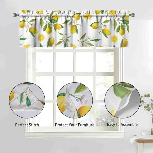 Image of Lemon Kitchen Curtains 3 Piece Set Tier Valance Window Decor