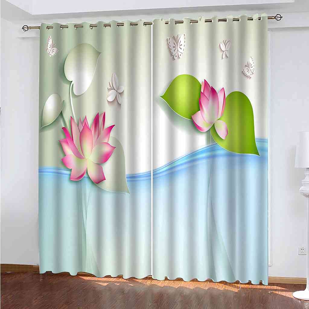 Solid lourd rideaux à oeillets décoratifs avec motifs de lotus