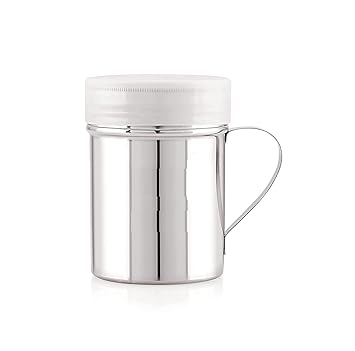 Dynore Stainless Steel Chocolate Shaker Chat Masala Sprinkler Dredger Shaker with Handle,7.5x10 cm, 250ml