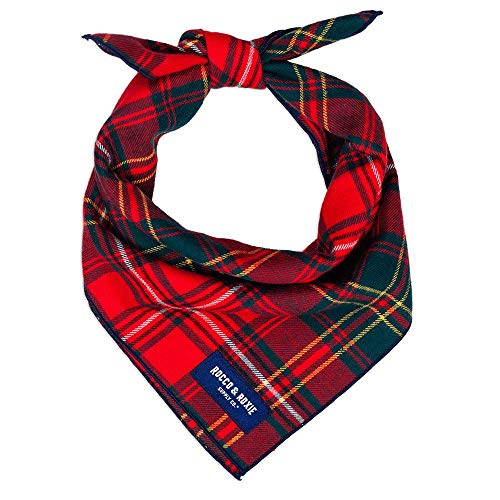 Rocco & Roxie Dog Bandana - Cute Dog Accessories - Dog Scarf - for Small Dogs - Red & Green Flannel Small