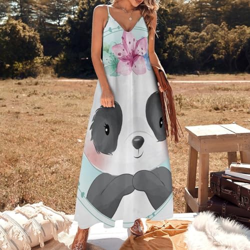 Robe maxi pour voyages et plage Panda Timide style été bohème - 2