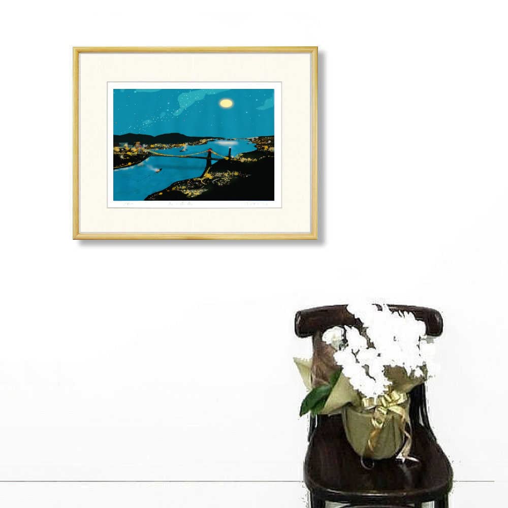 絵画 インテリア 絵 額付 (白) 油絵 F4-090814 風景（太陽と橋） 絵画