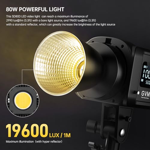 Image of GVM 80W LED Video Light with Lantern Softbox and Tripod Stand Kit, Bi-Color 2700K-7500K 12 Scenes CRI97+ Bowens Mount Studio Light, APP Control COB Continuous Output Lighting for Video Recording