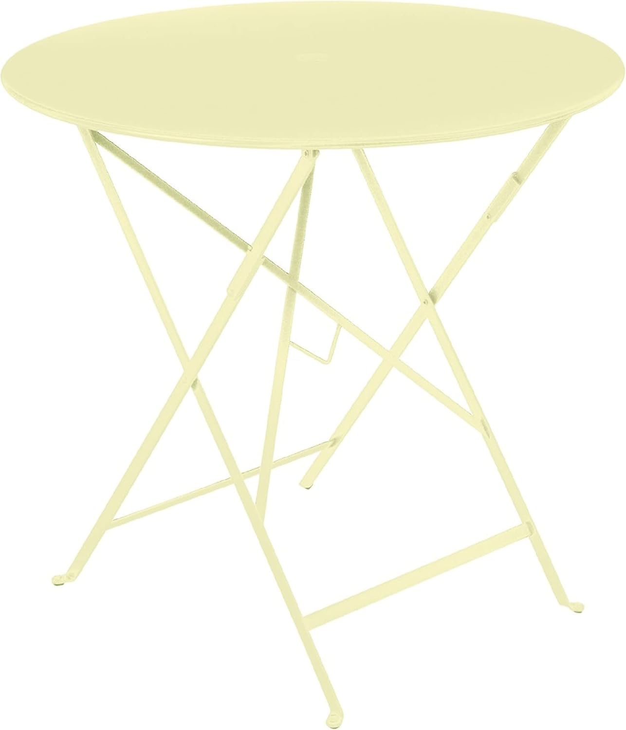 Fermob - Bistro 30" Round Table - Folding Table with Steel Top & Umbrella Hole - Outdoor Dinner & Drinks - Perfect for Patio & Garden - Frosted Lemon