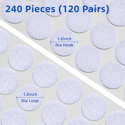 Image of 240Pcs Self Adhesive Dots Tape, Diameter 1.0 Inch Hook and Loop Dots, Premium Nylon Sticky Back Coins for Home, School, Office, DIY (1 Inch 120Pairs)