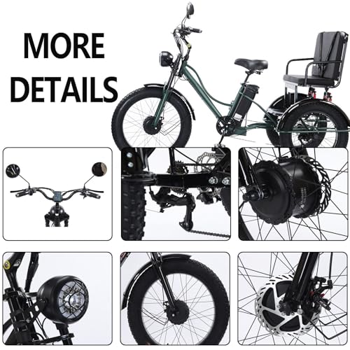 Dhsdlplu 24 Pollici Triciclo Elettrico Da Carico Tre Ruote Bicicletta Con Sedile Multifunzione Pneumatici Larghi Display Lcd + Faro Anteriore Telaio In Acciaio Al Carbonio Per Impieghi Gravosi - 3