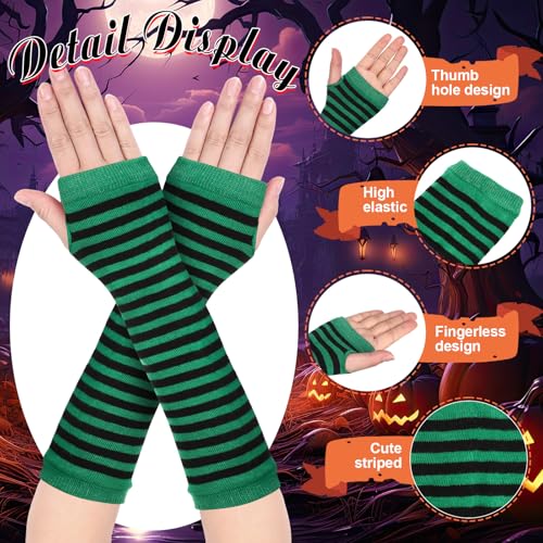 Image of Geyoga Arm Warmers Leg Warmers Striped Thigh High Socks Fingerless Gloves Stockings Christmas Halloween