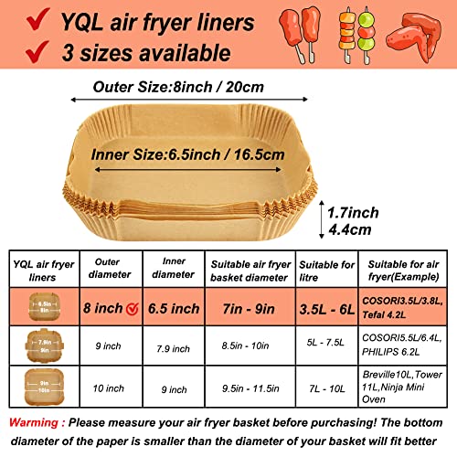 YQL Square Air Fryer Liners for Single Basket 3.5L-6L, 6.5inch Airfryer Liners Disposable for Ninja Speedi/AF140UK/SL300UK - Image 2