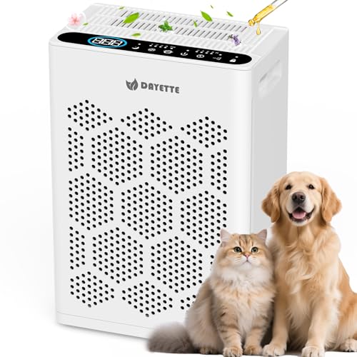 DAYETTE Air Purifiers for Home Large Room Up to 1800 Ft² with HEPA 14 Filter, Pet Air Purifier with Washable Prefilter for Bedroom with Fragrance, Air Cleaner for Smoke Dust Pets Hair Odor, White