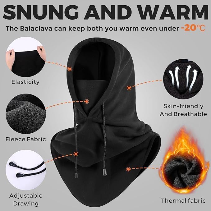 AURUZA Balaclava Ski Mask Fleece Mask Warm Balaclava Breathable Warm and Comfortable Face Mask for Men Women Sports Mask (US, Alpha, Medium, Black)