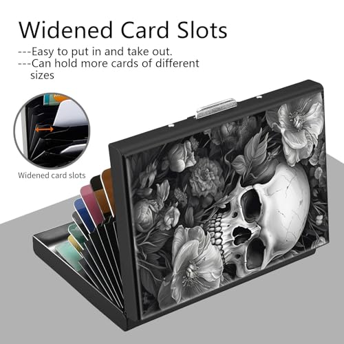 Credit Card Holder, Skull Design Mini RFID Blocking Aluminum Wallet Slim Metal Hard Case Shell Travel Wallet ID Case Small Credit Cards Case Business Cards for Women Men Girls4