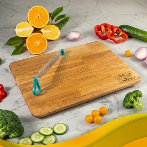 Image of SUPERMOM Chopping Board 1 Pc - Wooden Multifunctional Craft Cut & Chop Board with Stainless Steel Knife - 2-in-1 Vegetable Slicer & Fruit Cutter with AdjustableNon Slip Handle - Ideal for Kitchen Use