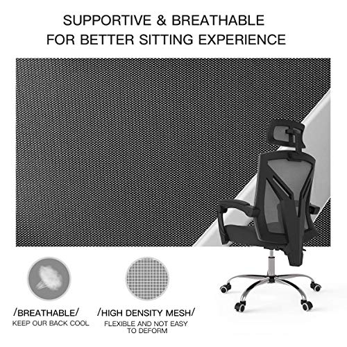 Hbada Ergonomic Office Chair - Modern High-Back Desk Chair - Reclining Computer Chair with Lumbar Support - Adjustable Seat Cushion & Headrest- Breathable Mesh Back - Black - Thumbnail 6