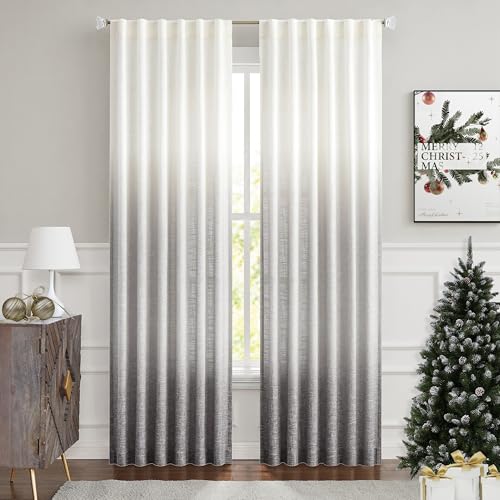 Central Park Ombre Window Curtain Panel Linen Gradient Print on Rayon Blend Fabric Backtab Rod Pocket Drapery Treatments for Living Room/Bedroom, Cream White to Gray, 50' x 84', Set of 2