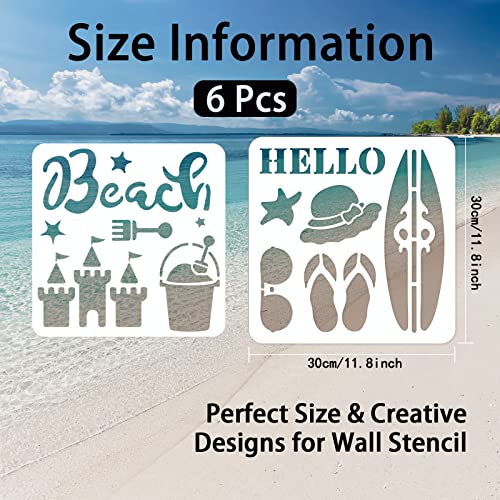 INFUNLY Summer Stencils Beach Stencils for Painting on Wood 11.8" Dolphin Sea Coconut Tree Template Reusable Ocean Stencils Template Wall Stencils for Painting for Scrapbook Art Craft Wall Home Decor - Image 2