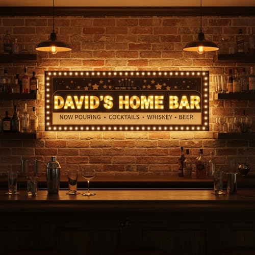 Image of Custom Movie Theater Marquee Sign with LED Bulbs | Home theater, cinema room, man cave, bottle service sign, vintage style, personalized light, 20-60 inch