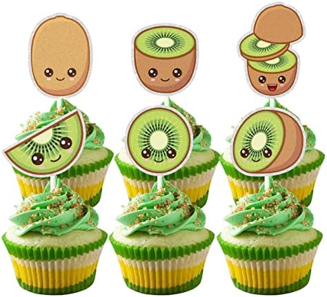 GWING 18PCS Kiwi Smile Cupcake Topper, Summer Fruit Theme Party Decorations -Spring Holiday Supplies -Baby Birthday Decor -Cerebrating Gender Reveal Baby Shower Supplies, Gold