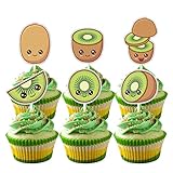 GWING 18PCS Kiwi Smile Cupcake Topper, Summer Fruit Theme Party Decorations -Spring Holiday Supplies