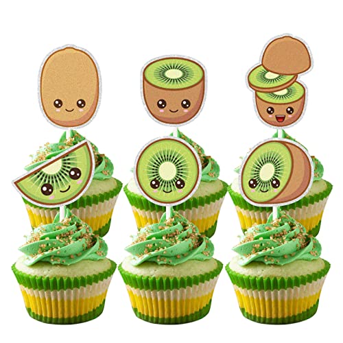 Gwing 18Pcs Kiwi Smile Cupcake Topper, Summer Fruit Theme Party Decorations -Spring Holiday Supplies -Baby Birthday Decor -Cerebrating Gender Reveal Baby Shower Supplies, Gold #TOP3