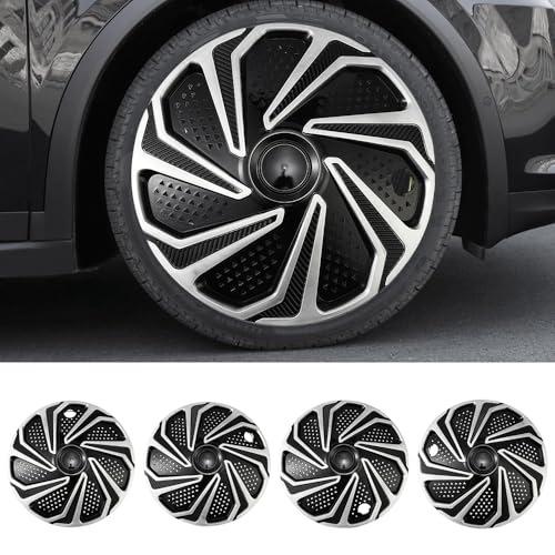 Image of Grid Black with Silver Hubcap Wheel Cover Replacement Kit 15 inch Hub Caps Wheel Rim Cover Car Exterior Accessories Pack of 4, 15 inches