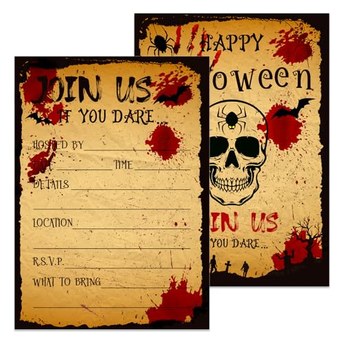 BIZIBAFF Halloween Party Invitation Cards with Envelopes - 12 Pack Bloody Skull Halloween Invitations for Adults Kids - 5 x 7 Inch Birthday Invitations for Haunted House Scary Holiday Party Favors