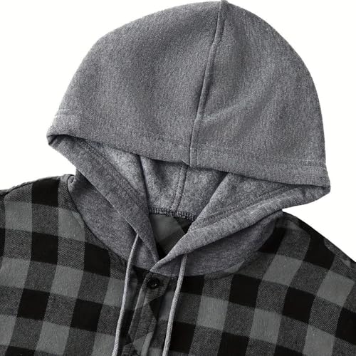 Clothes For Men Outfits Plaid Patchwork Hoodies Oversized Button Down Shirt Stylish Drawstring Jackets With Pockets3
