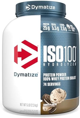 Dymatize ISO100 Whey Protein Powder Isolate, Cookies & Cream, 25g...