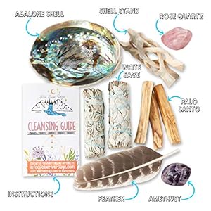 Home cleansing smudging kit with white sage palo santo abalone stand smudge feather guide smudge kit with sage smudge sticks  urban country home decor