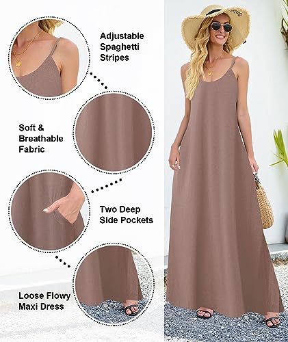 Image of Wolddress Womens Maxi Dress with Pockets 2026 Casual Strap Plus Size Loose Plain Long Office Summer Beach Travel Dresses S-5X