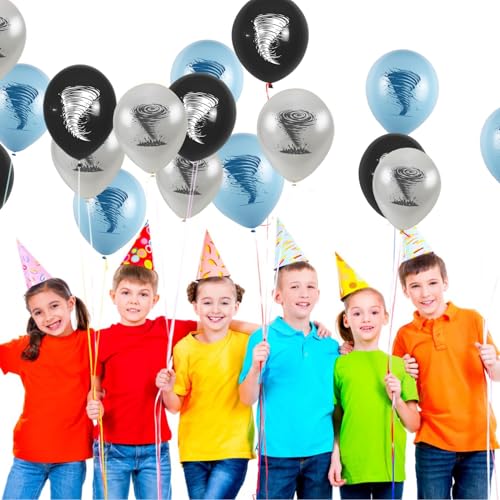 Image of Tornado Birthday Party Decorations - Tornado Party Supplies including Happy Birthday Banner, Spirals, Cake Toppers, Table Centerpieces, Balloons, Tablecloth (BJ)