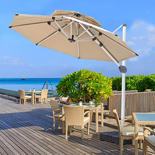 Shintenchishintenchi 10ft Patio Umbrella Double Top Deluxe Round Offset Cantilever Umbrella Outdoor Market Umbrella Garden Umbrella 360 Rotation 6 Position Adjustable Tan Dailymail