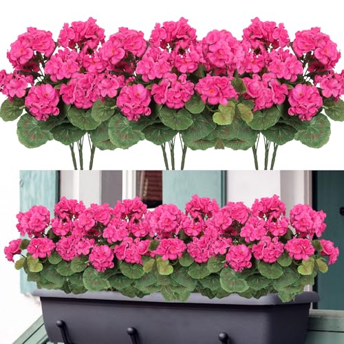 Weldomcor Lot de 6 Fleurs Artificielles de GéRanium en Soit avec Feuilles Mortes RéAlistes Balcon Fleurs Plantes Artificielle pour Jardin Maison Bureau FêTe...
