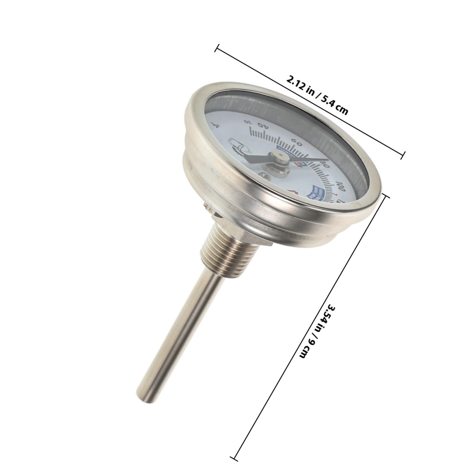 Termometro a Quadrante in Acciaio Inox per Vinificazione | Letture Precise, Uso Versatile, per Botte Vino e Attrezzatura Brassicola