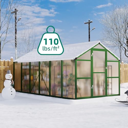 Garvee 8x12 FT Greenhouse - Aluminum Greenhouses for Outdoors, Large Polycarbonate Greenhouse with Roof Vent, Heavy Duty Walk-in Green Houses for Outside Garden, Backyard, Patio, Lawn, Easy Assembly
