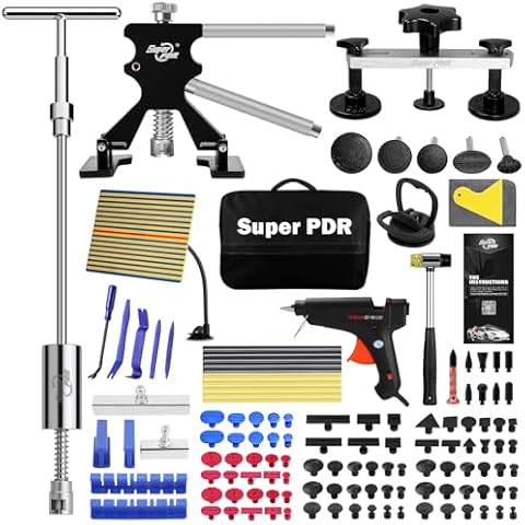 Super PDR Car Dent Puller Auto Body Ding Repair Dent Removal Tools Paintless Dent Removal Kit with Bridge Puller Slide Hammer T-Bar for Car Dent Remover and Motorcycle Surface Repair Cover