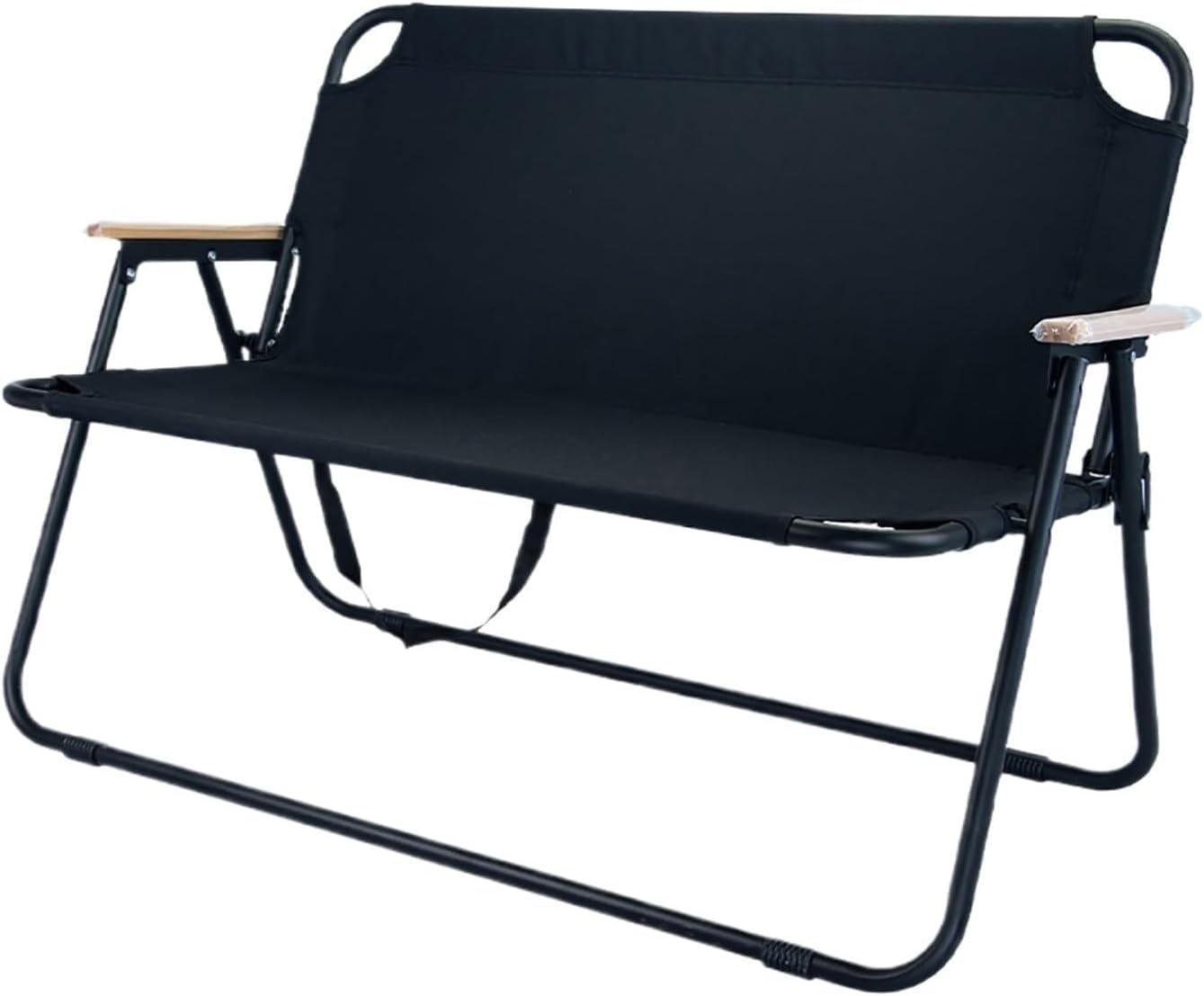Chaise Pliante Camping Double Portable, Chaise Jardin Exterieur Pour 2 Personnes avec Accoudoirs en Bois et Dragonne Pour Pique-Nique, Plage, Picnic Folding Bench (Blue)-image-6