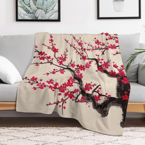 Couverture en microfibre pour canapé et lit, plaid extra large flanelle fleurs de cerisier - 7