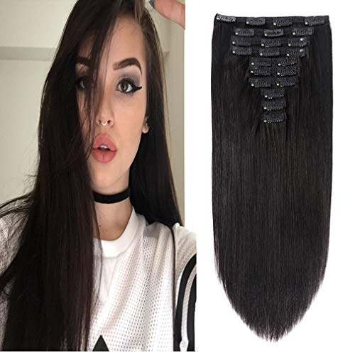 12" to 20" Remy Human Hair Clip in Extensions for Women Straight Natural Black 7 Pieces 70 grams 2.45 oz (18", Natural Black)