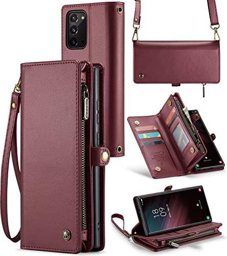Asapdos Samsung Galaxy Note 20 6.7" 5G Case Wallet,Retro Pu Leather Strap Wristlet Flip Case With Magnetic Closure,[Rfid Blocking] Card Holder And Kickstand For Men Women Wine Red #TOP4