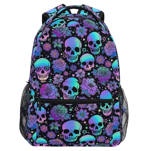 Mnsruu Student School Bag Funny Skulls Backpack for Girls Boys College Bookbag Laptop Rucksack Travel Backpack for Adult Teen Casual Daypack