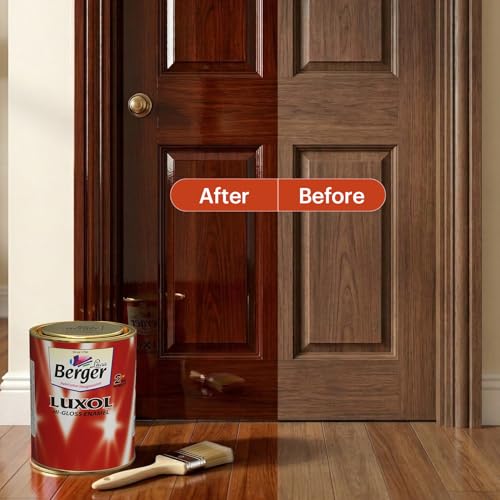 Image of BERGER Luxol Hi-Gloss Enamel Paint | Oil-Based | Mirror Like Durable Weather Resistant High Gloss Finish | for Interior & Exterior Wall Wood and Metal Surfaces | Green Pro Certified(1L, Brown)