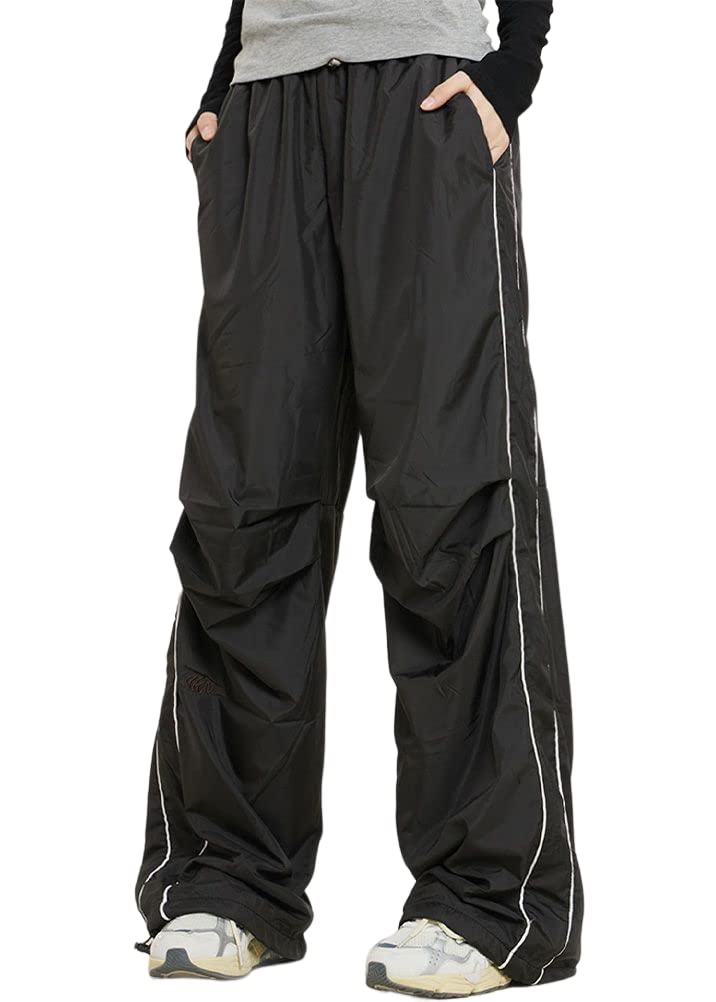 ORANDESIGNE Damen Parachute Hosen Y2k Hosen Baggy Cargohose Fallschirmhose Teenager Y2K Weites Bein Track Pants Vintage Baggy Hosen für Frauen 90er Streetwear Freizeithose Sweathose