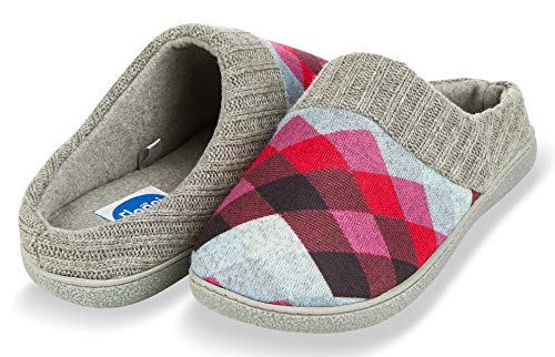 Floopi House Slippers for Women| Argyle Knit/Terry Lined & Ribbed Hand-Knit Collar Clog | Hard Rubber Sole for Indoor/Outdoor Use| All-Season Bedroom Slip-on W/Memory Foam Insole (L, Purple-314)