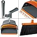 Chouqing Dust Pan and Broom, Self-Cleaning with Dustpan Teeth, Ideal for Dog Cat Pets Home Use, Super Long Handle Upright Stand Up Broom and Dustpan Set (Gray & Orange)