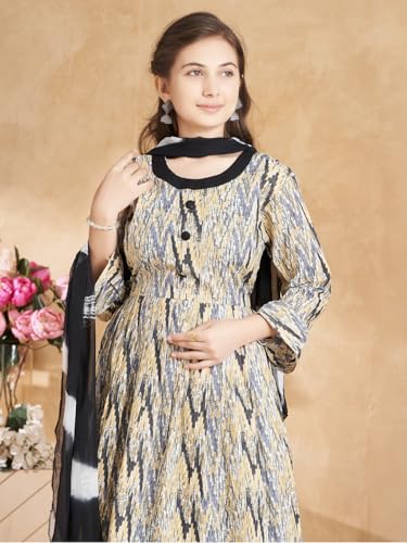 Image of Aarika Girls Ethnic Wear Grey Colour Abstract Print Kurti