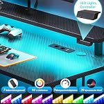 ODK Gaming Tisch, Kleiner Gaming Schreibtisch mit LED Beleuchtung & Steckdosen, Computertisch mit Monitorablage, Carbon Fiber Schwarz PC Gamer Tisch 100cm – Bild 4
