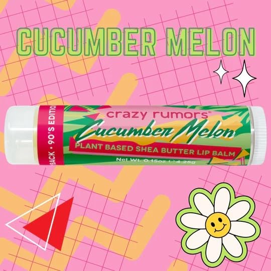 Crazy Rumors Throwback 90's Lip Balm mix set. Natural and Vegan lip balm sticks in nostaligic1990's themed flavours! (Cucumber Melon - Image 2